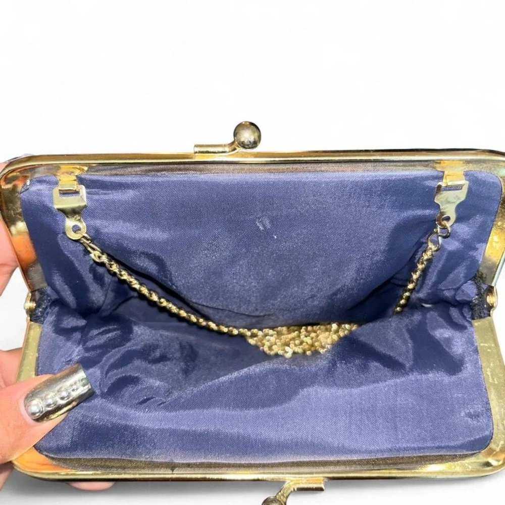 Vintage Blue Beaded Fringe Kiss-Lock Evening Bag ✨